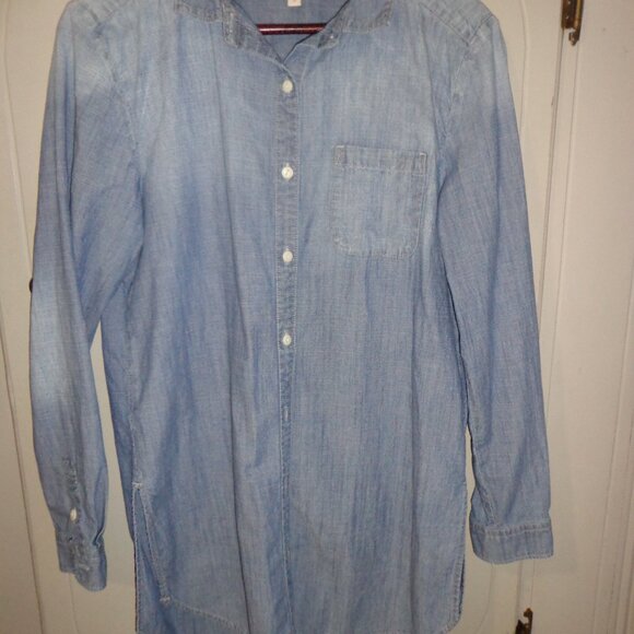 JAG Hi-Lo Shirt Dress S Denim Buttondown Long Sleeves Pocket Cotton - Picture 1 of 14